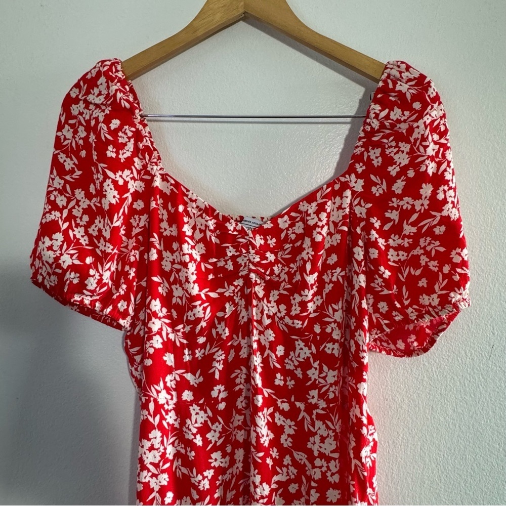 & Other Stories Red Floral Puff Sleeve Slit Midi Dress size 12 - Picture 11 of 13